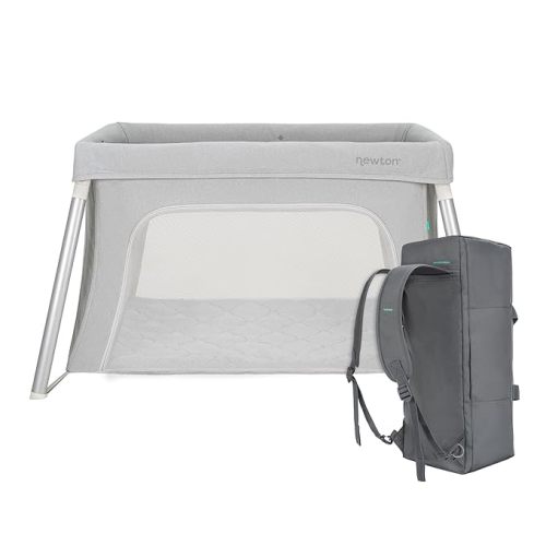 Newton Baby Compact Travel Crib & Play Yard | Breathable & Washable Mattress, Foldable Carry-On Size, Backpack Straps, Grey, Newton Bassinet Attachment NOT Included or Compatible