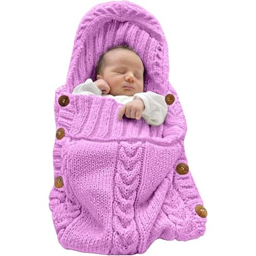 XMWEALTHY Newborn Baby Wrap Swaddle Blanket Knit Sleeping Bag Receiving Blankets Stroller Wrap for Baby Pink 0-6 Month