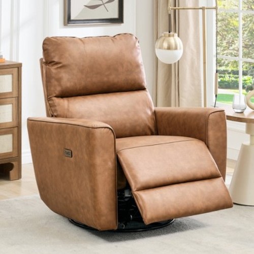 Power Swivel Rocking Recliner Chair,Recliner Glider with Faux Leather Upholstery, Comfortable Rocker Recliner for Living Room and Nursery