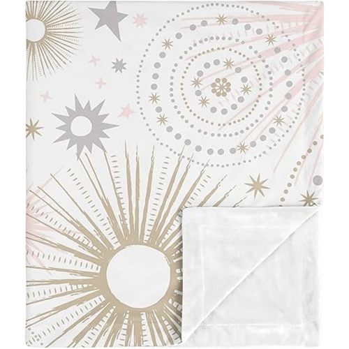 Sweet Jojo Designs Star and Moon Celestial Baby Girl Receiving Security Swaddle Blanket for Newborn or Toddler Nursery Car Seat Stroller Soft Minky - Blush Pink, Gold, and Grey