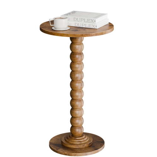 Gianna Round Side Table - Solid Wood Leg Small Drink Table for Living Room Bedroom Office,Brown