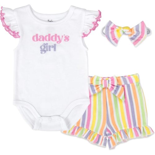 Baby Essentials Baby Girl 3 Piece Outfit Set – “Daddy's Girl” 3 Piece Set with Bodysuit, Shorts & Headband – Summer Clothes Gift Set (6 months)