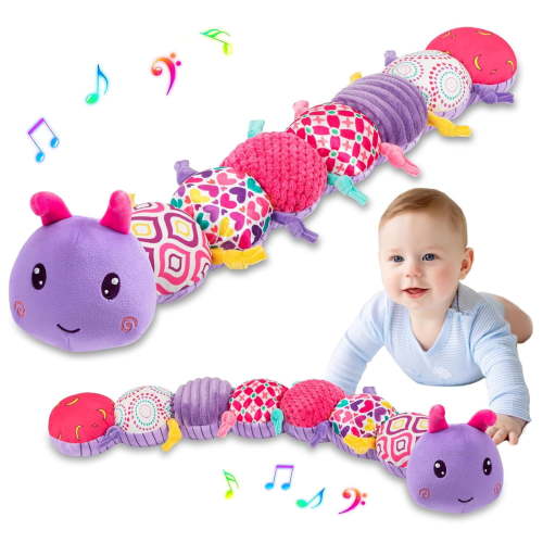 Baby Stuffed Animal Toys for 0-6 Months, Baby Musical Caterpillar Tummy Time Toys for Babie 6-12 Months, Newborn Infant Sensory Toys Gifts for 1 2 Year Old Boys Girls