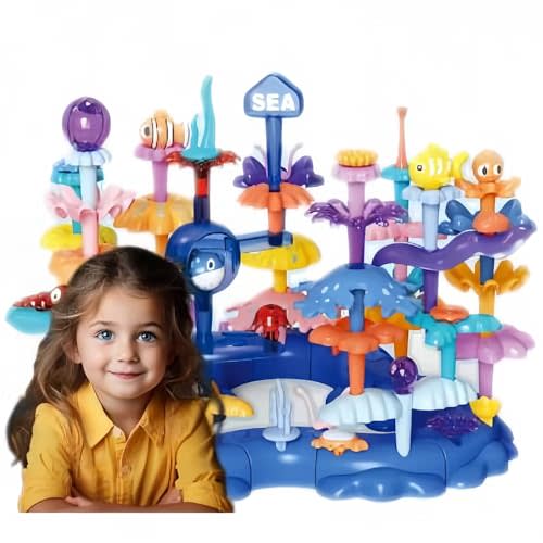 PSDVAYI Ocean Underwater World Coral Toy, Large Ocean Blocks for Age 3-6, Coral Garden Building, Realistic Sea Animal Toys STEM Toy for Toddler Activities Ages 3 4 5 6 Easter Birthday Gifts (76PCS)
