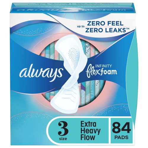 Always Infinity Feminine Pads for Women, Size 3, Extra Heavy Flow, with Wings, Unscented, 84 Ct
