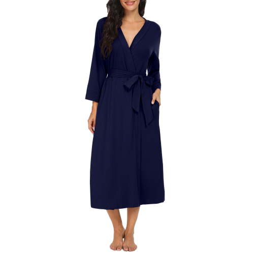 MINTREUS Women Kimono Robes Long Knit Bathrobe Lightweight Soft Knit Sleepwear Ladies Loungewear Spa Bathrobe