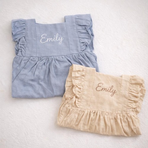 Personalized Baby Linen Dress, Custom Name Embroidered Baby Girl Dress, Ruffle Sleeveless Infant Dress, Toddler Summer Outfit Gift