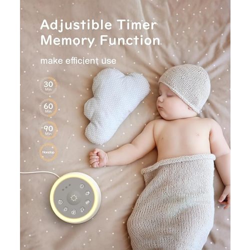 Dreamegg D1 Sound Machine Baby - White Noise Machine for Baby with Night Light, 24 High Fidelity Sounds, Timer & Memory Feature, Noise Machine for Baby Adults, Home, Office, Travel (White)
