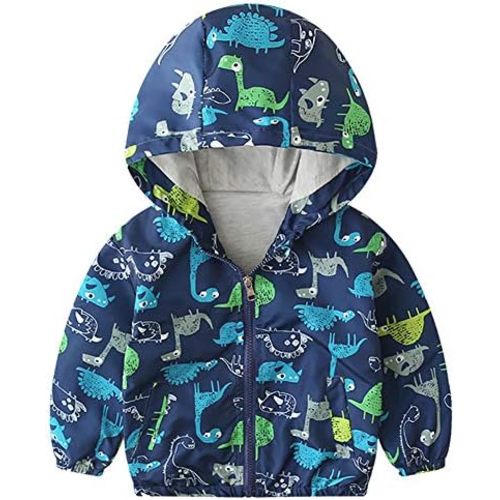 IWEMEK Toddler Baby Boys Cartoon Dinosaur Print Hooded Jacket Long Sleeve Windproof Coats Zip Up Trench Windbreaker Outerwear