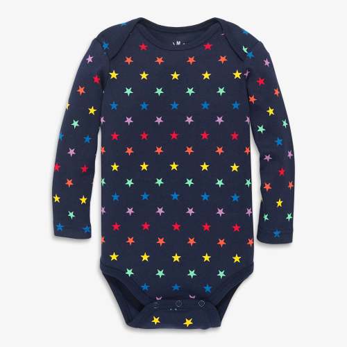 Organic long sleeve babysuit in mini rainbow stars - Navy / rainbow mini star / NB