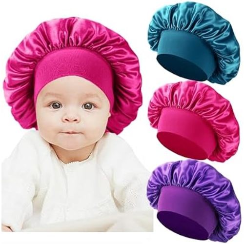 3 Pcs Baby Bonnets for Sleeping,Silk Sleep Cap for Baby Girls and Boys