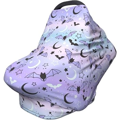 Halloween Bat Car Seat Covers Baby Multi-Use Moon Star Car Seat Canopy Carrier Cover, Breathable Breastfeeding Cover Boys & Girls