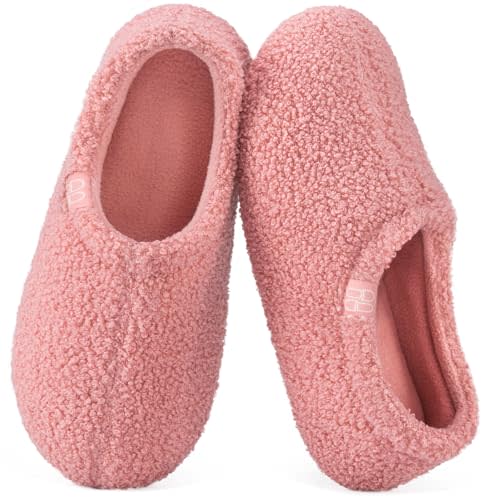 HomeTop Women's Fuzzy Curly Fur Memory Foam Loafer Slippers with Polar Fleece Lining