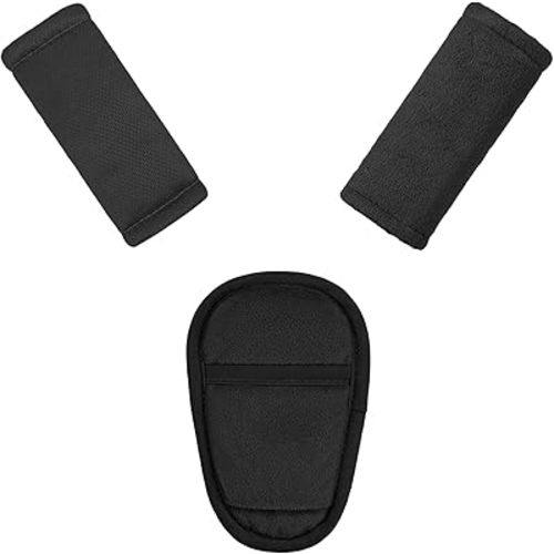 SWESEN Baby Car Seat Strap Covers, 3 Piece Soft Car Seat Strap Shoulder Pads for Baby Girls Boys, Double-Sided Use carseat Straps Covers for Stroller, Car Seats, Pushchair, Black