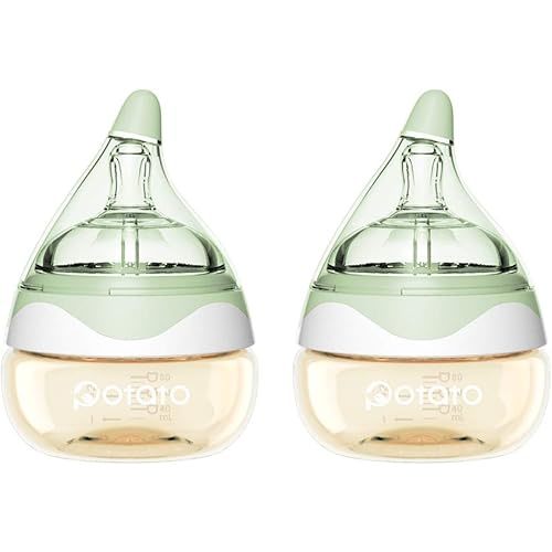 Breast Milk Baby Bottles for Newborn Baby PPSU Anti Colic Infant Bottles Wide Neck Breast-Like Nipple Slow Flow Breastfeeding Toddler Bottles-2pack (2.5oz/pc, Green)