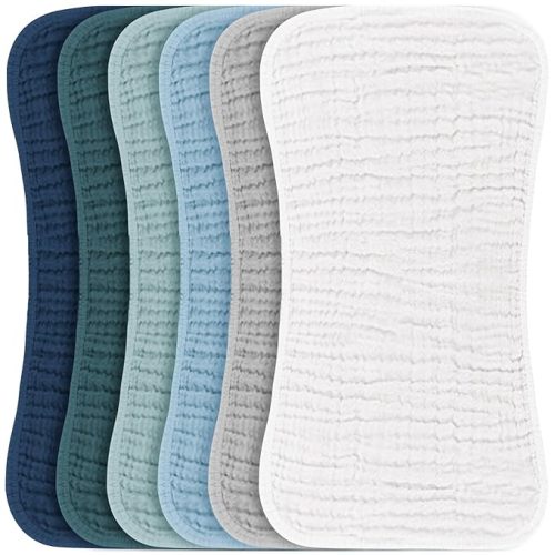Konssy Muslin Baby Burp Cloths Sets for Unisex- 6 Pack Large 100% Cotton Burping Clothes for Newborn, Baby Girls and Boys