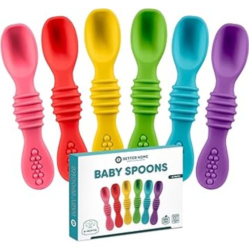 Premium Silicone Baby Spoons set - 6 Pack,Baby spoon self feeding Training Spoons for Infants & Toddler, First Stage Chewable Baby Led Weaning Utensils, BPA Free, baby feeding essentials