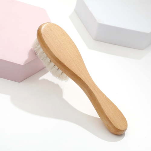 CyenieHair Brush with Wooden Handle, Super Soft Goat Bristles for Newborn Toddlers, Gentle Cradle Cap Brush for Infant Scalp Care, Beige