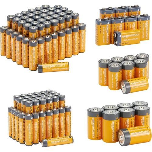 Amazon Basics 108 Count Alkaline Batteries Super Value Pack, Variety Assortment - 48 AA, 36 AAA, 8 C, 8 D, 8 9Volt