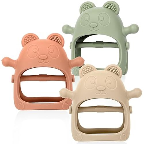 3 Pack Baby Teething Toys 3 Months+, Silicone Teething Mitten for Babies Anti Drop Wrist Hand Teether, Baby Chew Toys for Sucking Needs