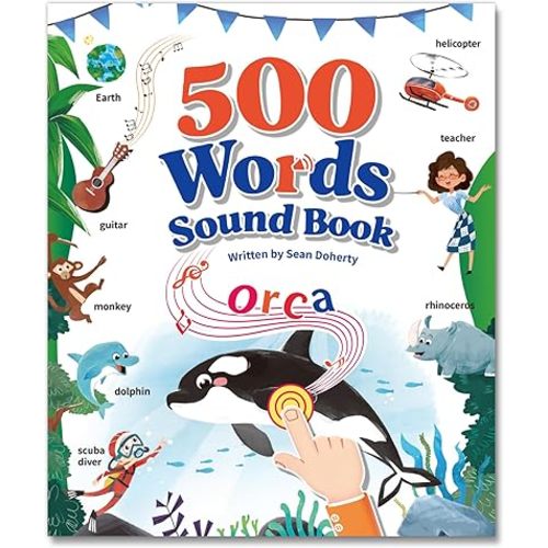 500 Words Sound Book - Interactive Learning Educational Toy with 500+ Words & 23 Themes, Early Educational Talking Book with Touch & Sound for Kids Ages 3-8