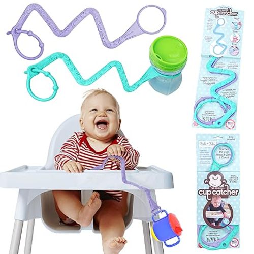 Brilli Baby Cup Catcher Patented Safety Tether Strap, Attach Sippy Cups, Bottles, Pacifiers & More to Stroller, High Chair, Car Seat, Made in USA, Food Grade, Dishwasher Safe, Lime/Lime