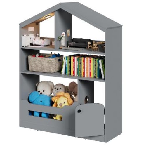 Kids Bookshelf, Toy Storage Organizer, Wooden Kids Bookcase with Motion Sensor Light, Dollhouse Bookcase for Playroom Bedroom Nursery Classroom