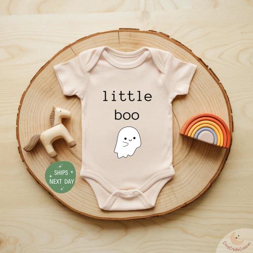 Little Boo Baby Onesie®, Funny Halloween Ghost Bodysuit, Cute Spooky Season Outfit, Unisex Baby Shower Gift, Natural Baby Onesie®