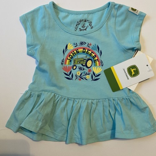 John Deere Toddler Girl's Blue Dress Tractor Rainbow & Flowers Varied Sizes NEW