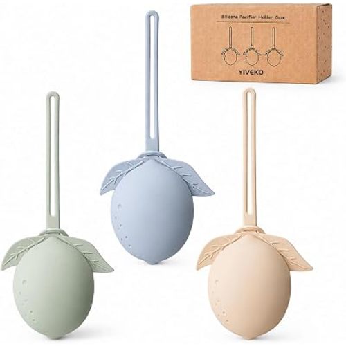 Silicone Pacifier Holder Case Binky Holder Baby Silicone Pacifier Case for Boys Girls Portable Paci Pouch for Newborns 3 Pack-Ivory+Sage+Baby Blue