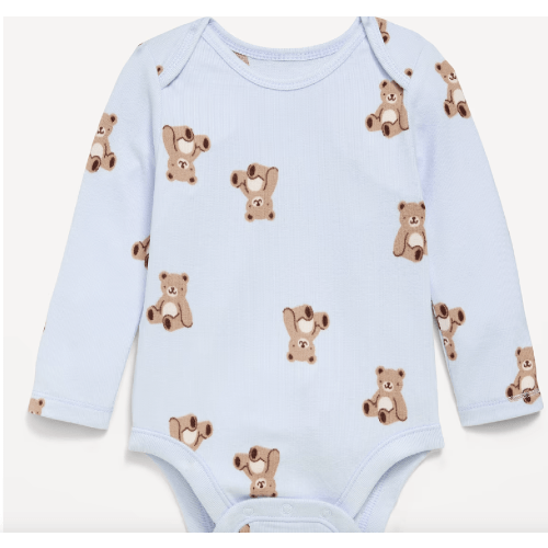 SoftMode Printed Long-Sleeve Ribbed Bodysuit for Baby