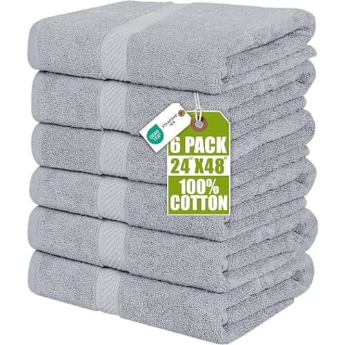Utopia Towels 6 Pack Medium Bath Towels, 24x48 in, Cotton, Cool Grey