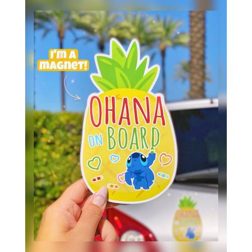 Ohana on Board Magnet Disney Car/ Lilo and Stitch Pineapple Family Pastel Disneyland Newborn Safety Car Bumper Magnet/ New parents gift