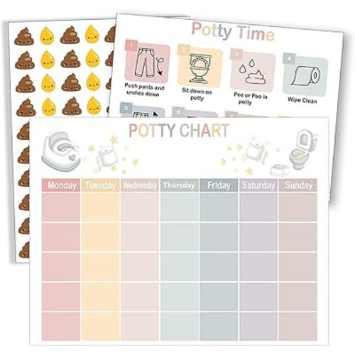 17 Pcs Sticker Chart for Kids Potty Training, Daily Record Potty Training Sticker Chart for Girls with Poop and Pee Stickers Toilet Train Reward Charts for Toddlers Boy Girl (Chart17)