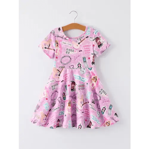 Christmas Purple Ts Twirly Print Girls Short sleeves Dress：Musical Jou – Rylee Faith Designs