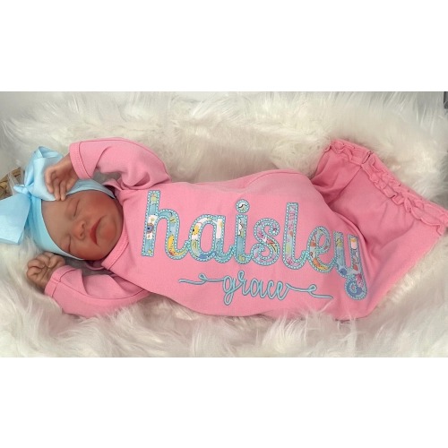 Custom Baby Name Gown, Infant Outfit, Personalized Newborn Shower gift, Ruffle Coming Home Outfit