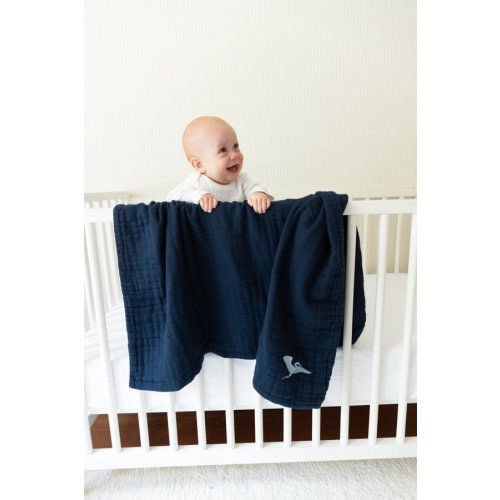 Navy All-Season Organic Muslin Mini Blanket