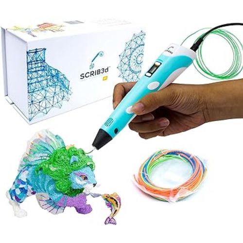 SCRIB3D P1 3D Printing Pen with Display - Includes 3D Pen, 3 Starter Colors of PLA Filament, Stencil Book + Project Guide, and Power adapter