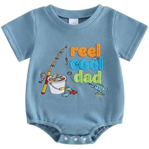 Baby Boy Waffle Romper Reel Cool Dad Fishing Embroidery Short Sleeve Bodysuit Shirt Newborn One-Piece Clothes