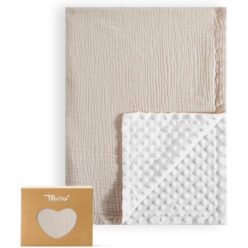 TILLYOU Baby Blankets for Girls Boys, Receiving Baby Blanket with Double Layer Soft Plush, Minky Muslin Cotton Front and Dotted Backing 30"x40", Yellow Flower
