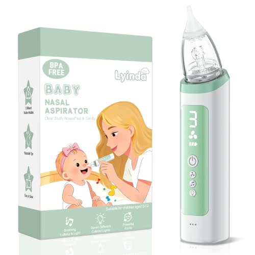Baby Nasal Aspirator, Electric Nose Cleaner with 3 Suction Levels | 3 soft silicone tips and 3 suction levels provide gentle care. Music and colorful lights help soothe babies.