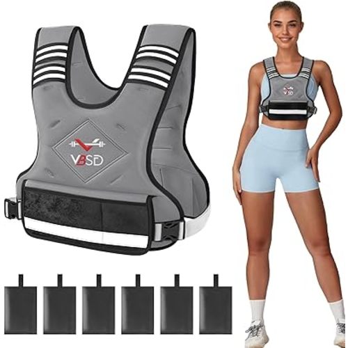 VBSD Adjustable Weighted Vest for Women Men 4-10lb/11-20lb/20-32lb Vest with 6 Ironsand Weights Body Weight Vest with Reflective Strip for Running Walking Strength Training Workouts