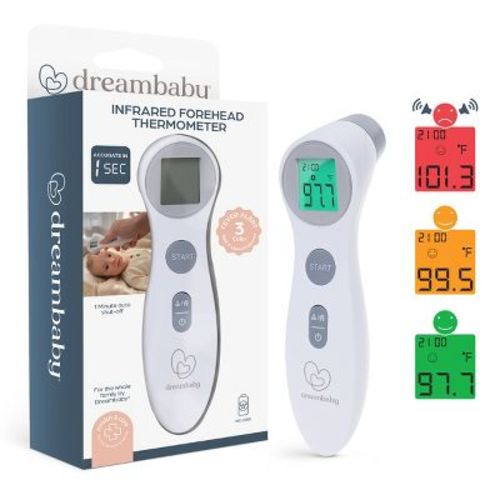 Dreambaby Infrared Forehead Thermometer, No Contact, Digital Display, Memory Storage and Fever Alerts, for Adults and Kids, Includes Batteries