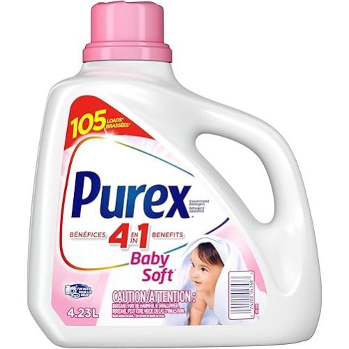 Purex Baby Soft, Concentrated Hypoallergenic Liquid Laundry Detergent for Babies, Free of Dyes, Pediatric Dermatologist Tested, Gentle on Skin, 4.23L, 105 Wash Loads, HE Compatible, 1 bottle