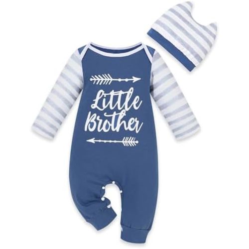 Baby Boy Clothes Letter Print One Piece Romper Baby Coming Home Outfits with Hat Newborn Boy Outfits