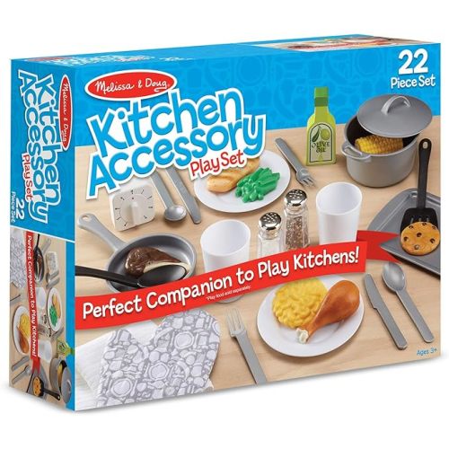 Melissa & Doug 22-Piece Play Kitchen Accessories Set with Play Food & Wooden Toys, Pot, Pans, Utensils & More, Preschool Learning Toys for Girls & Boys 3+