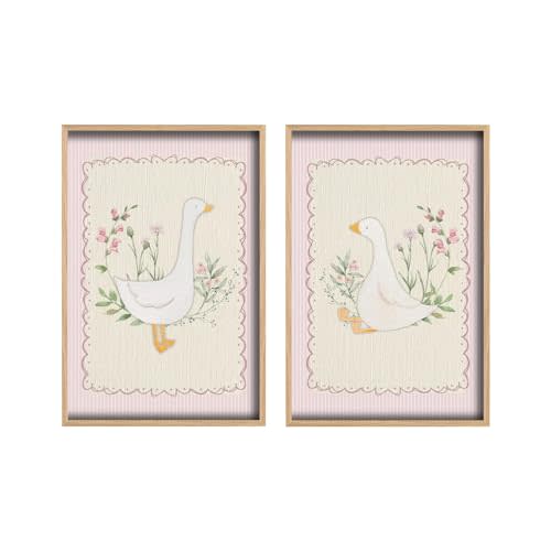 Vintage Nursery Wall Art Girls Room Pictures Pink Wall Art Silly Goose Pink Coquette Set of 2 Unframed 16x24inch Nursery Baby Painting Prints for Living Room Bedroom Office