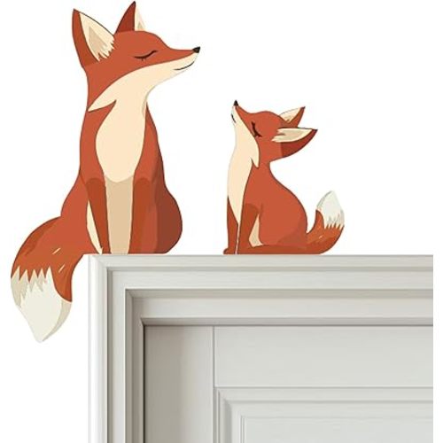 ZEARPT 2 Cute Wooden Foxes Door Topper Home Frame Decor Little Fox Door Corner Thanksgiving Gift for Mom/Dad Woodland Nursery Art 8 inches