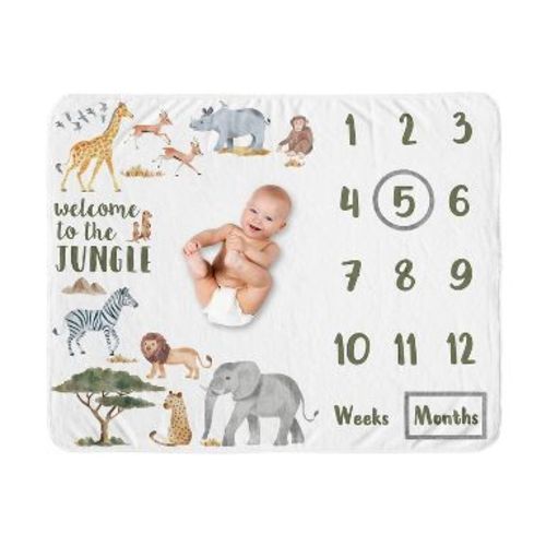 Sweet Jojo Designs Gender Neutral Baby Milestone Blanket Jungle Animals Multicolor