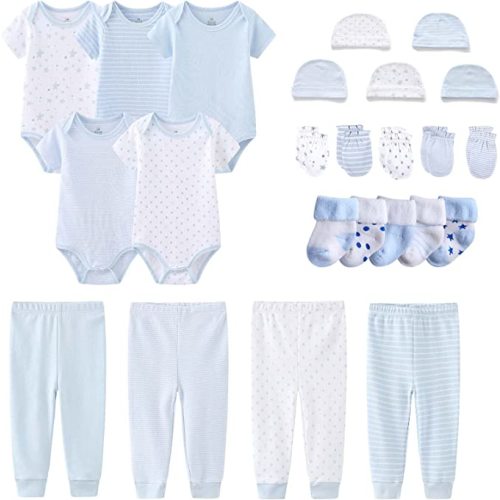 MAMIMAKA Newborn Layette Gift Set Bodysuits Pants for Baby Girl and Boy 24 Piece 100% Cotton Essentials and Accessories